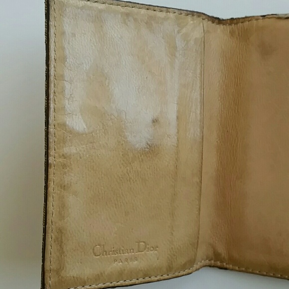 Christian Dior Paris France Vintage Tan Leather Logo Textile Wallet - Picture 6 of 8